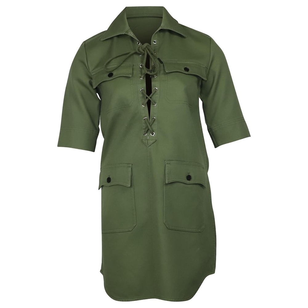 NWOT Zadig & Voltaire Record Brodé Tigre Shirt Dress Military Green
